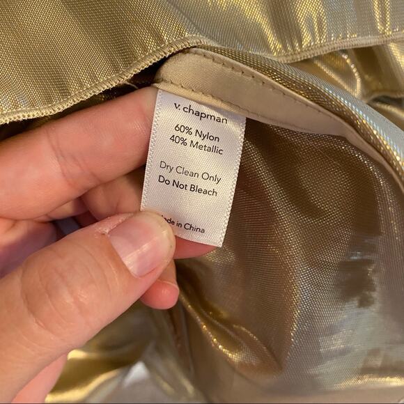 V. Chapman Gold Metallic Smocked Tiered Puff Sleeve Mini Dress 0 - Picture 11 of 16